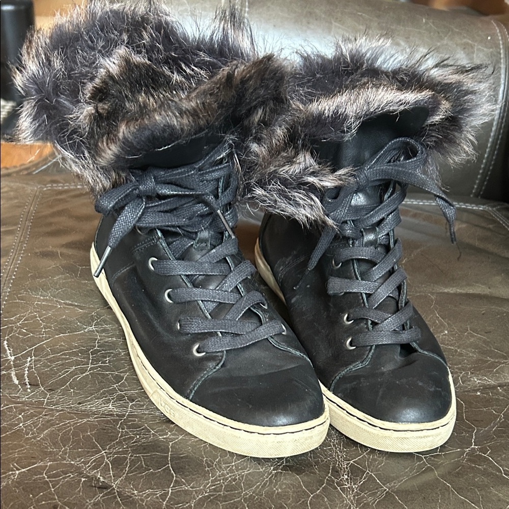 UGG Black Fur-Trimmed Sneakers